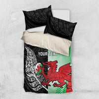 New Zealand and Wales Rugby Custom Bedding Set Aotearoa All Black Combine Welsh Dragon - Polynesian Pride