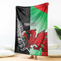 New Zealand and Wales Rugby Custom Blanket Aotearoa All Black Combine Welsh Dragon - Polynesian Pride