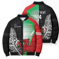 New Zealand and Wales Rugby Custom Bomber Puffer Jacket Aotearoa All Black Combine Welsh Dragon - Polynesian Pride