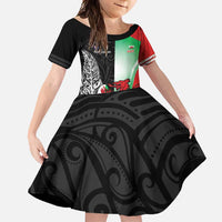 New Zealand and Wales Rugby Custom Family Matching Long Sleeve Bodycon Dress and Hawaiian Shirt Aotearoa All Black Combine Welsh Dragon - Polynesian Pride