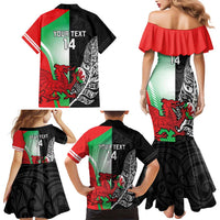 New Zealand and Wales Rugby Custom Family Matching Mermaid Dress and Hawaiian Shirt Aotearoa All Black Combine Welsh Dragon - Polynesian Pride