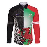 New Zealand and Wales Rugby Custom Family Matching Off Shoulder Short Dress and Hawaiian Shirt Aotearoa All Black Combine Welsh Dragon - Polynesian Pride