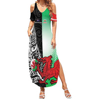 New Zealand and Wales Rugby Custom Family Matching Summer Maxi Dress and Hawaiian Shirt Aotearoa All Black Combine Welsh Dragon - Polynesian Pride