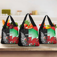 New Zealand and Wales Rugby Custom Grocery Bag Aotearoa All Black Combine Welsh Dragon - Polynesian Pride