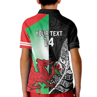 New Zealand and Wales Rugby Custom Kid Polo Shirt Aotearoa All Black Combine Welsh Dragon - Polynesian Pride