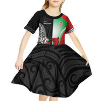 New Zealand and Wales Rugby Custom Kid Short Sleeve Dress Aotearoa All Black Combine Welsh Dragon - Polynesian Pride