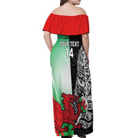 New Zealand and Wales Rugby Custom Off Shoulder Maxi Dress Aotearoa All Black Combine Welsh Dragon - Polynesian Pride