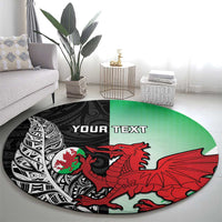 New Zealand and Wales Rugby Custom Round Carpet Aotearoa All Black Combine Welsh Dragon - Polynesian Pride