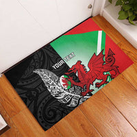 New Zealand and Wales Rugby Custom Rubber Doormat Aotearoa All Black Combine Welsh Dragon - Polynesian Pride
