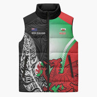 New Zealand and Wales Rugby Custom Sleeveless Puffer Jacket Aotearoa All Black Combine Welsh Dragon - Polynesian Pride