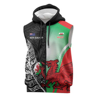 New Zealand and Wales Rugby Custom Sleeveless Zip Hoodie Aotearoa All Black Combine Welsh Dragon LT14 Black - Polynesian Pride