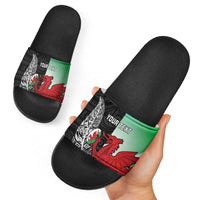 New Zealand and Wales Rugby Custom Slide Sandals Aotearoa All Black Combine Welsh Dragon - Polynesian Pride