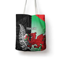 New Zealand and Wales Rugby Custom Tote Bag Aotearoa All Black Combine Welsh Dragon - Polynesian Pride