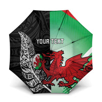 New Zealand and Wales Rugby Custom Umbrella Aotearoa All Black Combine Welsh Dragon - Polynesian Pride
