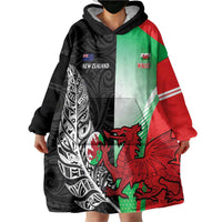 New Zealand and Wales Rugby Custom Wearable Blanket Hoodie Aotearoa All Black Combine Welsh Dragon - Polynesian Pride