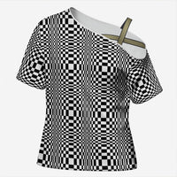 Black White Filipino Binakol Motifs Cross Shoulder Shirt Mabuhay Philippines Festival Kusikus Pattern LT14 Female Black - Polynesian Pride