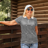 Black White Filipino Binakol Motifs Women Polo Shirt Mabuhay Philippines Festival Kusikus Pattern LT14 - Polynesian Pride