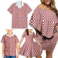 Red White Filipino Binakol Motifs Family Matching Off Shoulder Short Dress and Hawaiian Shirt Mabuhay Philippines Festival Kusikus Pattern LT14 - Polynesian Pride