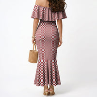 Red White Filipino Binakol Motifs Mermaid Dress Mabuhay Philippines Festival Kusikus Pattern LT14 - Polynesian Pride