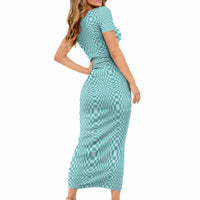 Cyan Filipino Binakol Motifs Short Sleeve Bodycon Dress Mabuhay Philippines Festival Kusikus Pattern LT14 - Polynesian Pride