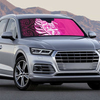 New Zealand Silver Fern Rugby Custom Auto Sun Shade All Black Maori Pattern Pink - Polynesian Pride