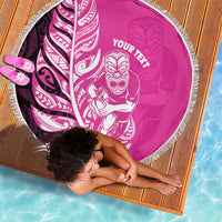 New Zealand Silver Fern Rugby Custom Beach Blanket All Black Maori Pattern Pink - Polynesian Pride