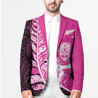 New Zealand Silver Fern Rugby Custom Blazer All Black Maori Pattern Pink - Polynesian Pride