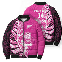 New Zealand Silver Fern Rugby Custom Bomber Puffer Jacket All Black Maori Pattern Pink - Polynesian Pride