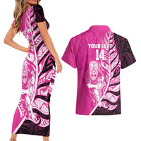 New Zealand Silver Fern Rugby Custom Couples Matching Short Sleeve Bodycon Dress and Hawaiian Shirt All Black Maori Pattern Pink - Polynesian Pride