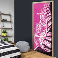 New Zealand Silver Fern Rugby Custom Door Cover All Black Maori Pattern Pink - Polynesian Pride