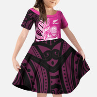 New Zealand Silver Fern Rugby Custom Family Matching Mermaid Dress and Hawaiian Shirt All Black Maori Pattern Pink - Polynesian Pride