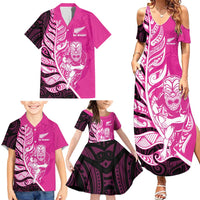 New Zealand Silver Fern Rugby Custom Family Matching Summer Maxi Dress and Hawaiian Shirt All Black Maori Pattern Pink - Polynesian Pride