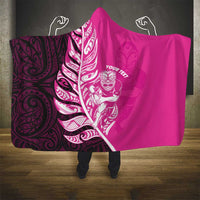 New Zealand Silver Fern Rugby Custom Hooded Blanket All Black Maori Pattern Pink - Polynesian Pride