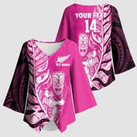 New Zealand Silver Fern Rugby Custom Kimono Sleeve Blouse All Black Maori Pattern Pink - Polynesian Pride
