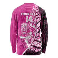 New Zealand Silver Fern Rugby Custom Long Sleeve Shirt All Black Maori Pattern Pink - Polynesian Pride
