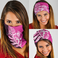 New Zealand Silver Fern Rugby Custom Neck Gaiter All Black Maori Pattern Pink - Polynesian Pride