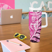 New Zealand Silver Fern Rugby Custom Tumbler With Handle All Black Maori Pattern Pink - Polynesian Pride