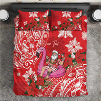Personalized Hawaii Christmas Bedding Set Mele Kalikimaka Chilling Shaka Santa Flamingo - Polynesian Pride
