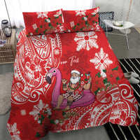Personalized Hawaii Christmas Bedding Set Mele Kalikimaka Chilling Shaka Santa Flamingo - Polynesian Pride