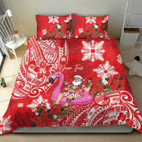 Personalized Hawaii Christmas Bedding Set Mele Kalikimaka Chilling Shaka Santa Flamingo - Polynesian Pride