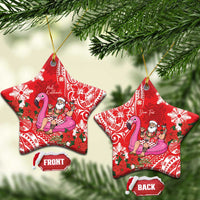 Personalized Hawaii Christmas Ceramic Ornament Mele Kalikimaka Chilling Shaka Santa Flamingo - Polynesian Pride