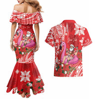 Personalized Hawaii Christmas Couples Matching Mermaid Dress and Hawaiian Shirt Mele Kalikimaka Chilling Shaka Santa Flamingo LT14 - Polynesian Pride