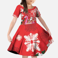 Personalized Hawaii Christmas Family Matching Long Sleeve Bodycon Dress and Hawaiian Shirt Mele Kalikimaka Chilling Shaka Santa Flamingo LT14 Daughter's Dress Red - Polynesian Pride