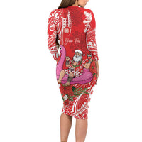 Personalized Hawaii Christmas Family Matching Long Sleeve Bodycon Dress and Hawaiian Shirt Mele Kalikimaka Chilling Shaka Santa Flamingo LT14 - Polynesian Pride