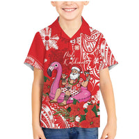 Personalized Hawaii Christmas Family Matching Mermaid Dress and Hawaiian Shirt Mele Kalikimaka Chilling Shaka Santa Flamingo LT14 Son's Shirt Red - Polynesian Pride