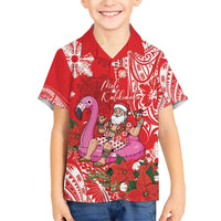 Personalized Hawaii Christmas Family Matching Short Sleeve Bodycon Dress and Hawaiian Shirt Mele Kalikimaka Chilling Shaka Santa Flamingo LT14 Son's Shirt Red - Polynesian Pride