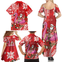 Personalized Hawaii Christmas Family Matching Summer Maxi Dress and Hawaiian Shirt Mele Kalikimaka Chilling Shaka Santa Flamingo LT14 - Polynesian Pride