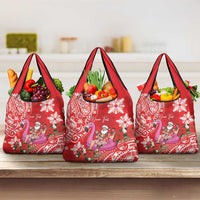 Personalized Hawaii Christmas Grocery Bag Mele Kalikimaka Chilling Shaka Santa Flamingo - Polynesian Pride