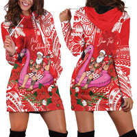 Personalized Hawaii Christmas Hoodie Dress Mele Kalikimaka Chilling Shaka Santa Flamingo - Polynesian Pride