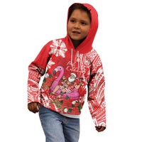 Personalized Hawaii Christmas Kid Hoodie Mele Kalikimaka Chilling Shaka Santa Flamingo - Polynesian Pride